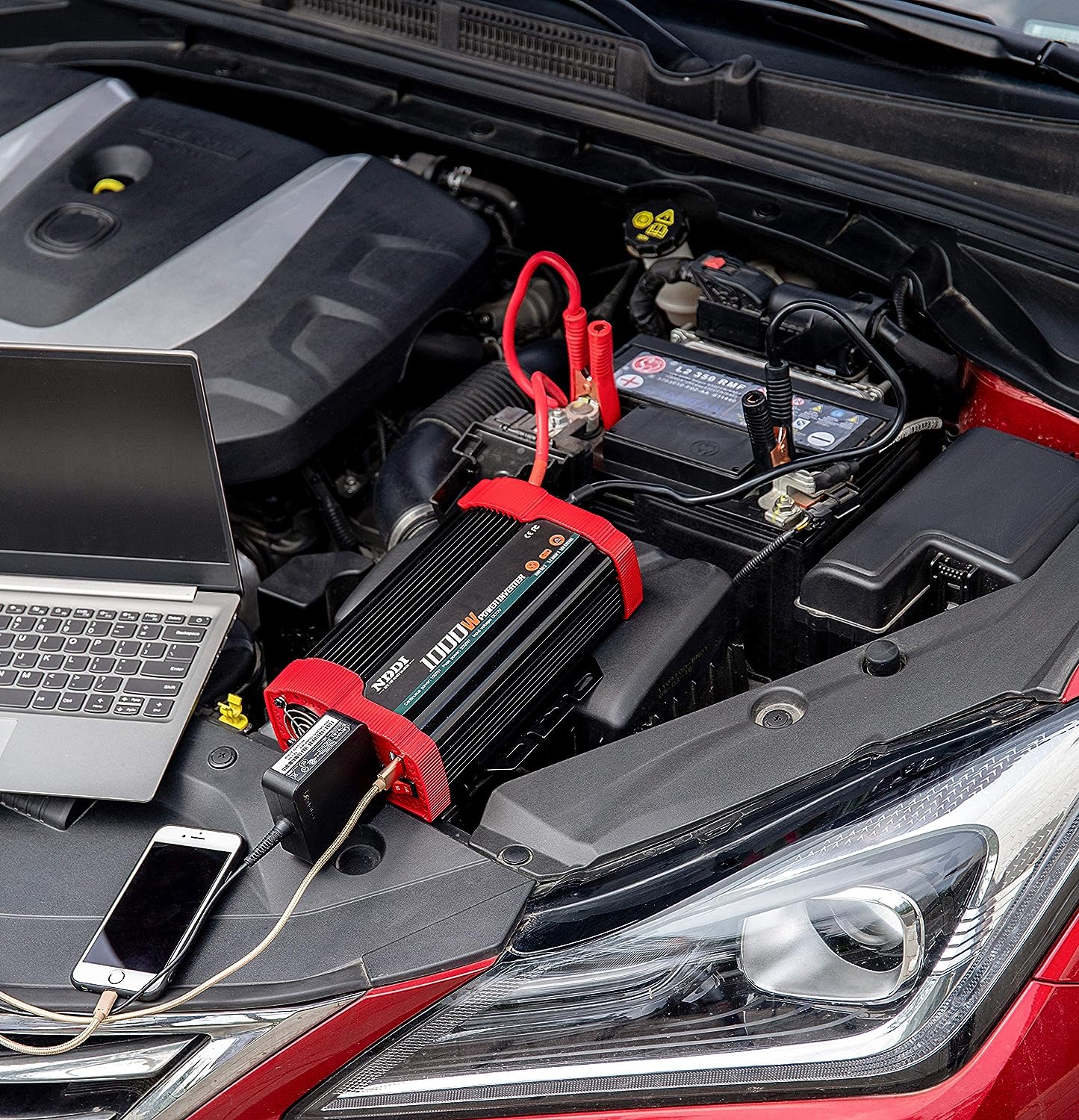 Refurbished (Good) 500W/1000W Power Inverter 12V DC to 110V AC Converter with Dual AC Outlets, 2.1A USB Charging