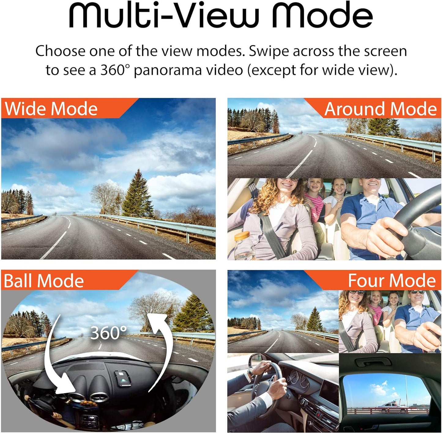 REXING V360 360 Degree Wide Angle Dual Channel Dashboard Camera Recorder Car Dash Cam with Rear Camera, G-Sensor, WDR, Loop Recording