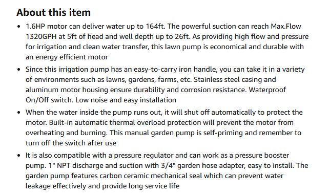 (Good) Aquastrong 1.6HP Portable Shallow Well Pump Garden Pump, 1320GPH, 115V, Stainless Steel, Sprinkler Pump, Water Transfer Draining Irrigation Pump, for Lawn or Garden…