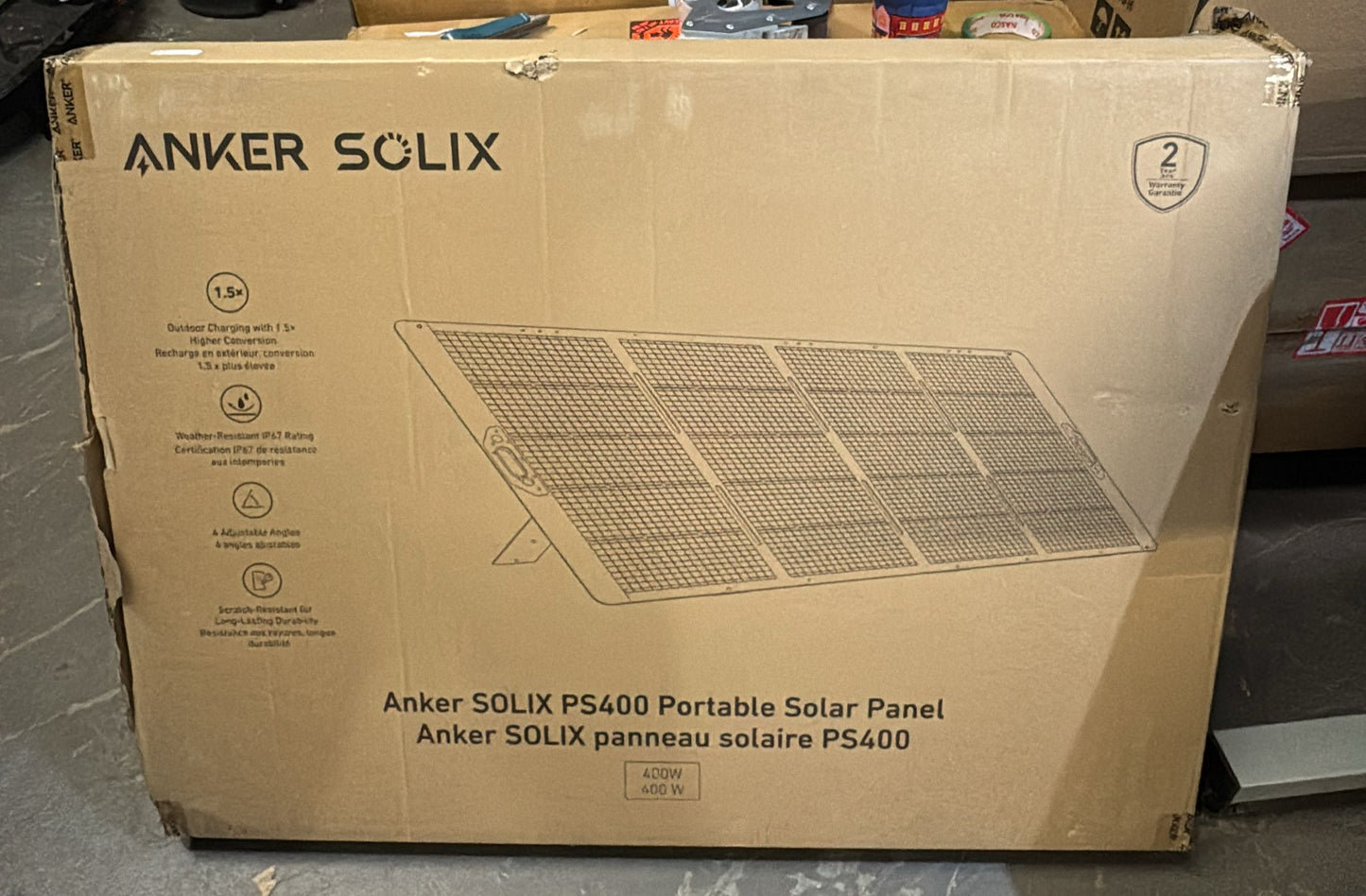 (New Open Box) Anker SOLIX Solar Panel PS400, 400W Foldable Portable Solar Charger with Adjustable Kickstand, IP67 Waterproof, Smart Sunlight Alignment, for Camping, RVs, and Blackouts