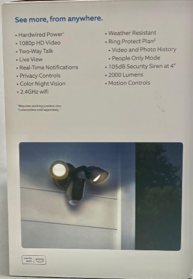 (Used Excellent) Ring Floodlight Cam Wired Plus with motion-activated 1080p HD video, Black