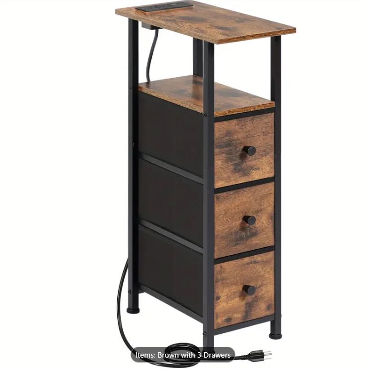 (New Open Box) Narrow End Table 2pcs Living Room with Charging Station, (DS0025)
