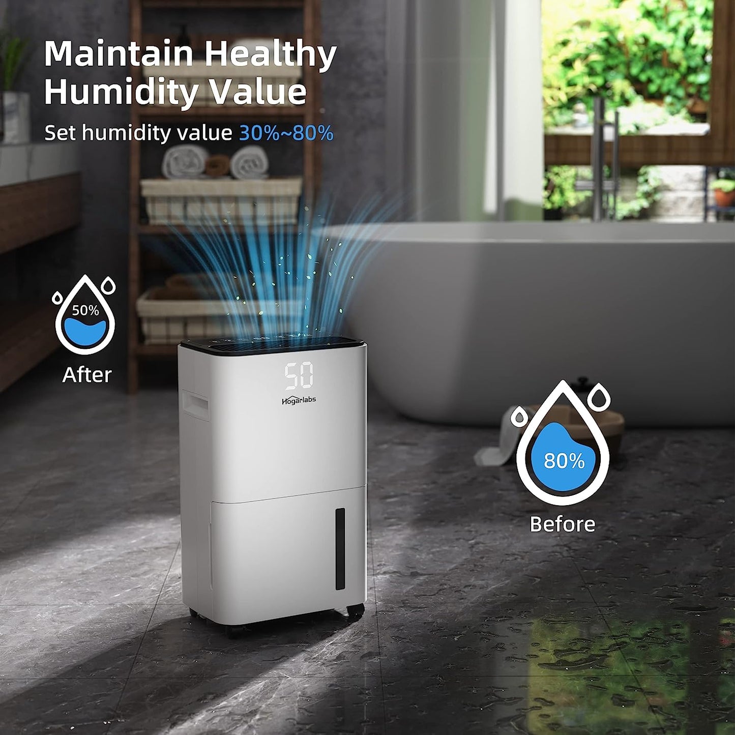 (Brand New) HOGARLABS 2000 Sq Ft 30 Pint Dehumidifier for Home Basements Bathroom Bedroom, Dehumidifier with Drain Hose for Medium to Large Room, Intelligent Humidity Control Dehumidifier with Laundry Dry