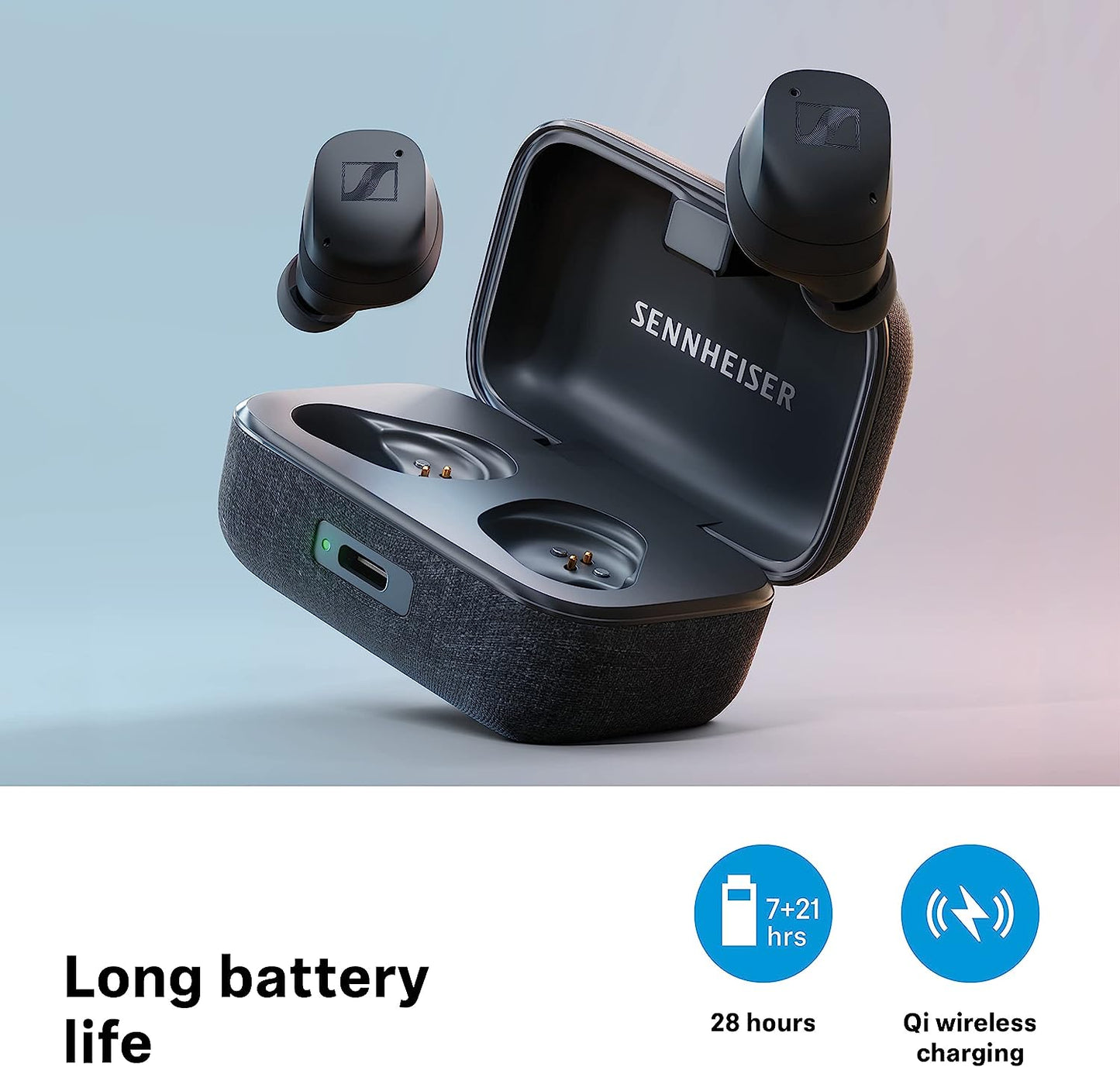 Refurbished (Excellent) Sennheiser Momentum True Wireless 3 Earbuds -Bluetooth in-Ear Headphones for Music and Calls with Adaptive Noise Cancellation, Qi Wireless Charging, 28-Hour Battery Life and Compact Design, White