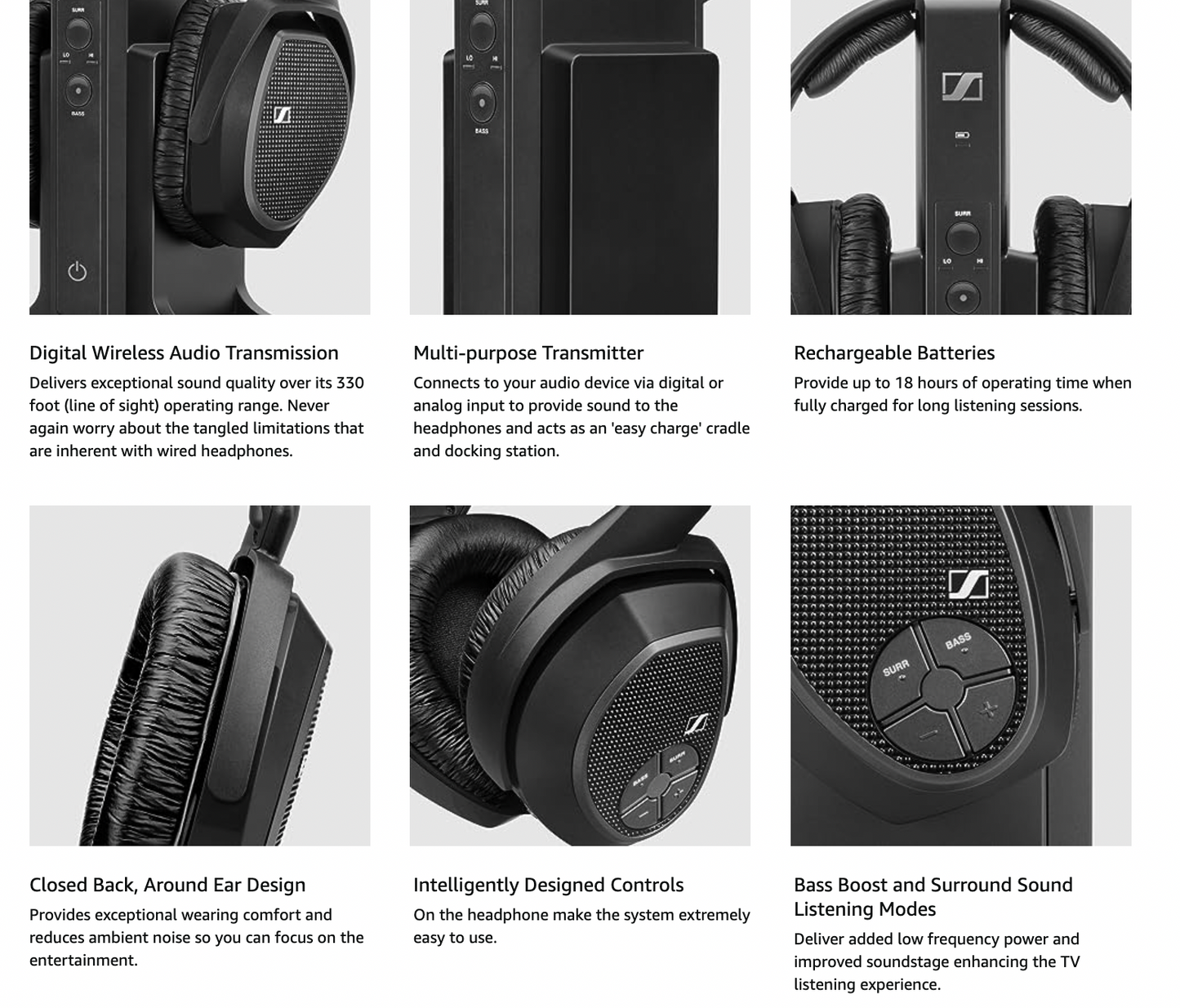 Used (Excellent) Sennheiser RS 175 RF Wireless Headphone System for TV Listening with Bass Boost and Surround Sound Modes
