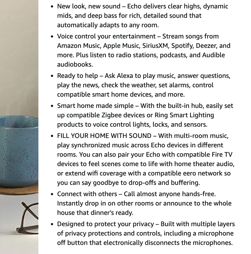 Refurbished (Good) Echo (4th Gen) | With premium sound, smart home hub, and Alexa | Glacier White