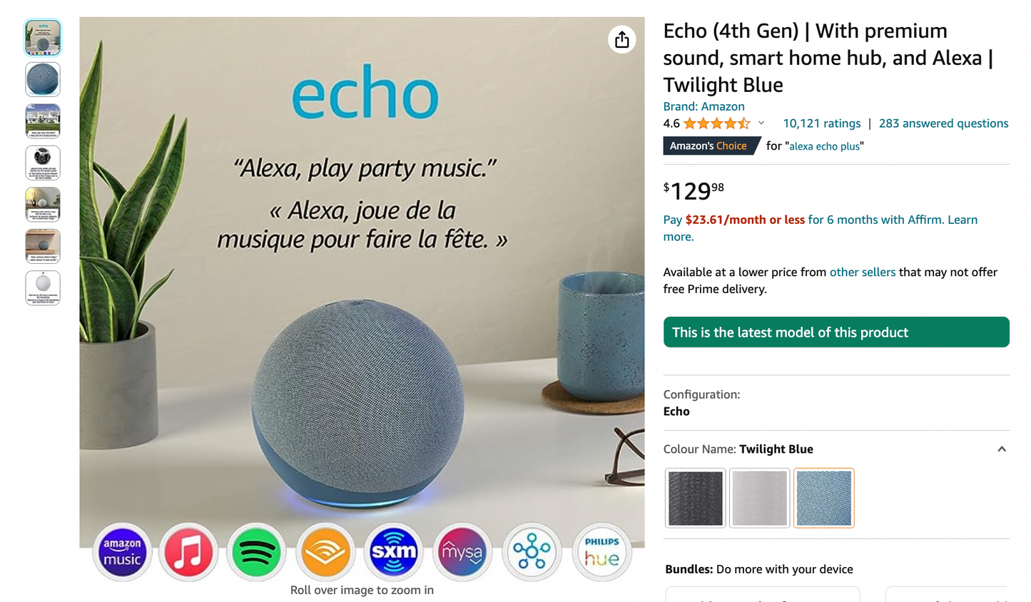 Refurbished (Good) Echo (4th Gen) | With premium sound, smart home hub, and Alexa | Glacier White