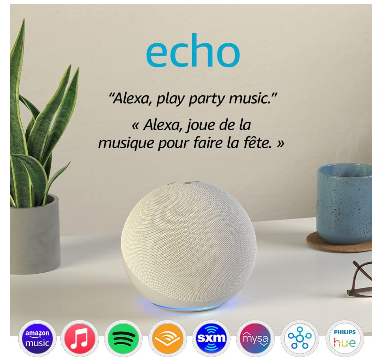 Refurbished (Good) Echo (4th Gen) | With premium sound, smart home hub, and Alexa | Glacier White