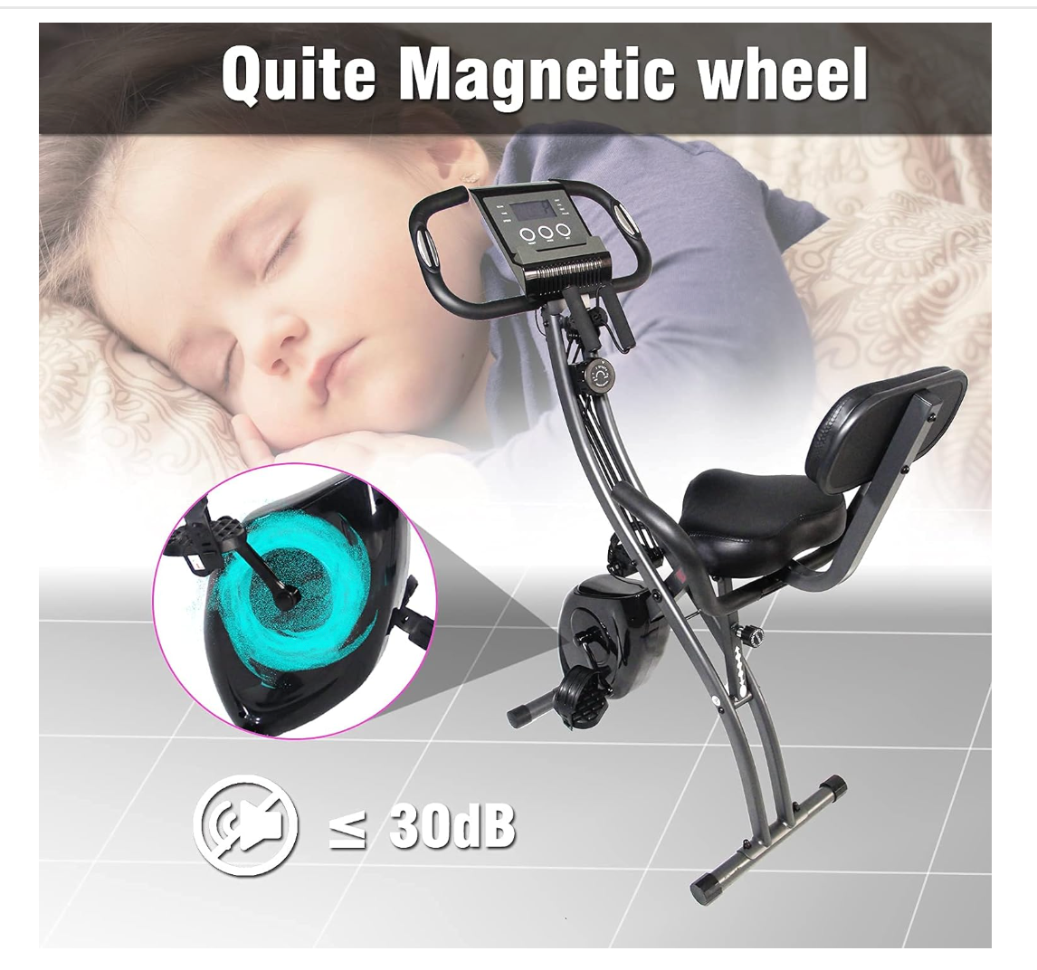 Indoor exercise bike, magnetic stationary with pulse sensor large seat upright foldable