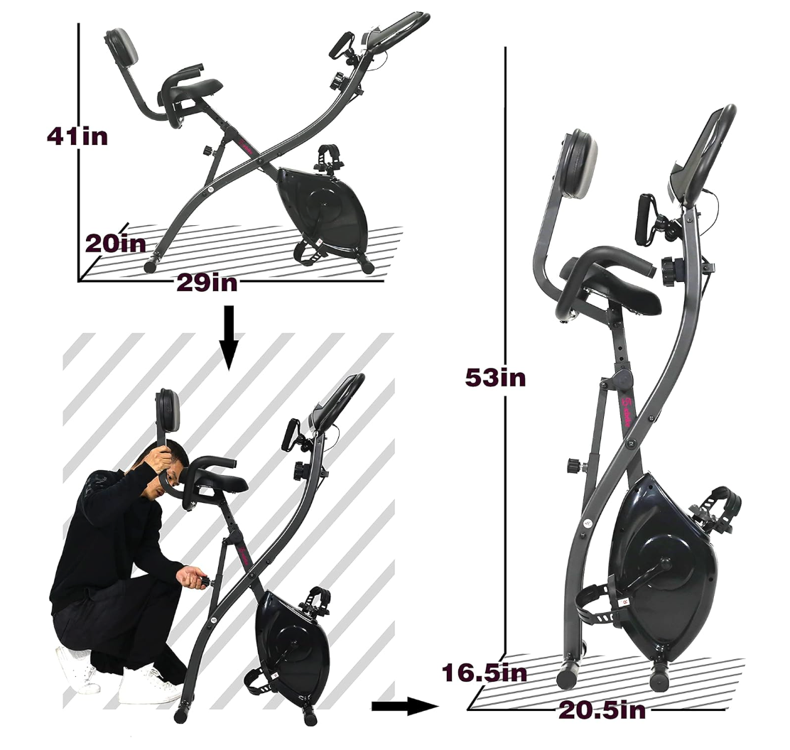 Indoor exercise bike, magnetic stationary with pulse sensor large seat upright foldable