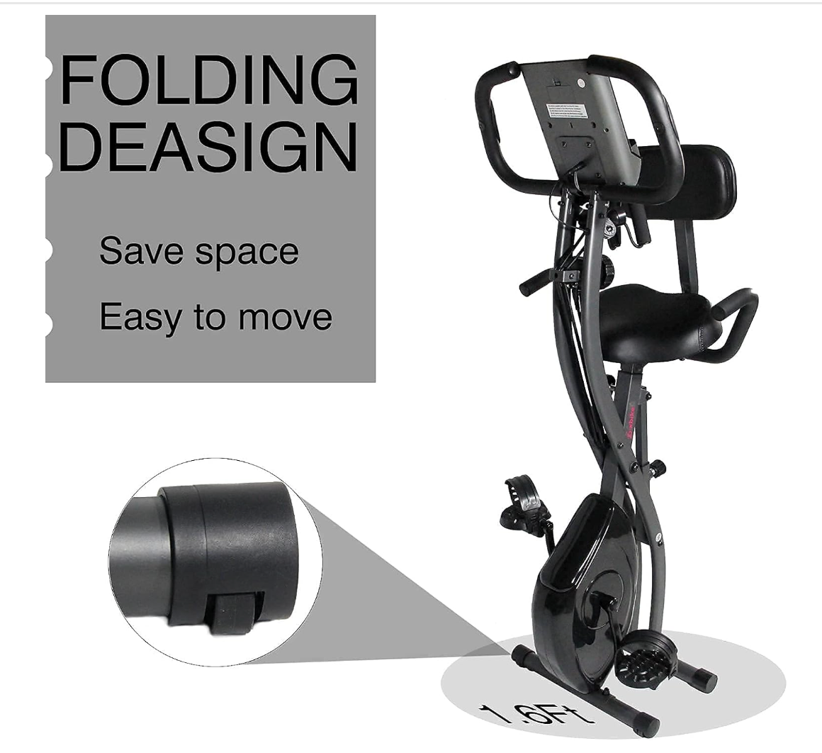 Indoor exercise bike, magnetic stationary with pulse sensor large seat upright foldable