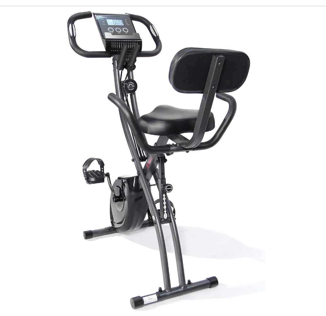 Indoor exercise bike, magnetic stationary with pulse sensor large seat upright foldable