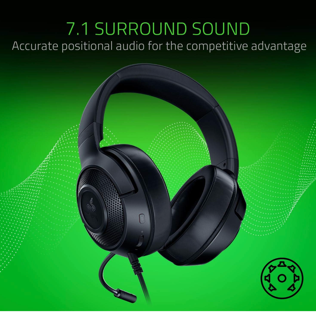 Used (Excellent) Razer Kraken X 7.1 Virtual Surround Sound Gaming Headset with CrossPlatform Compatibility