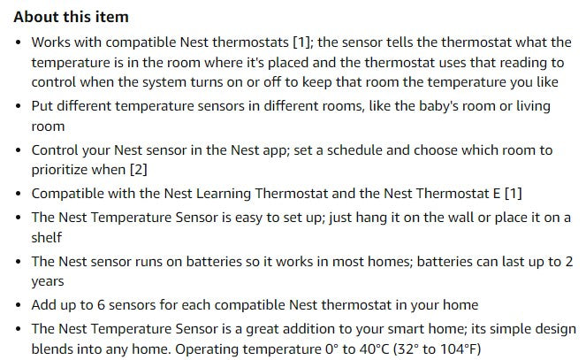(Excellent) Google Nest Temperature Sensor