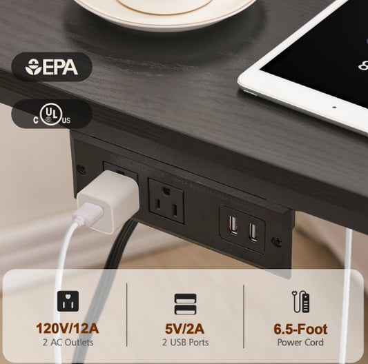 (New Open Box) AMHANCIBLE C-Shaped Sofa Tables with Charging Station, Set of 2, Black, HET02BPBK