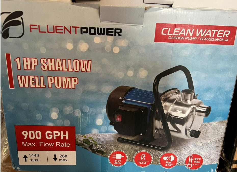 (Excellent) FLUENTPOWER 1HP Portable Garden Transfer Pump, 900GPH Electric Sprinkler Booster Pump, Shallow Well Jet Pump for Home Lawn Irrigation and Water Draining