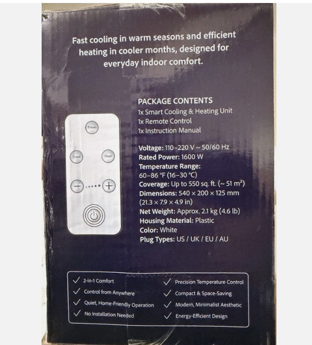 (New Open Box) 22" Wall Mounted Space Heater | Smart PTC Ceramic • Remote Control • WJX-668 •