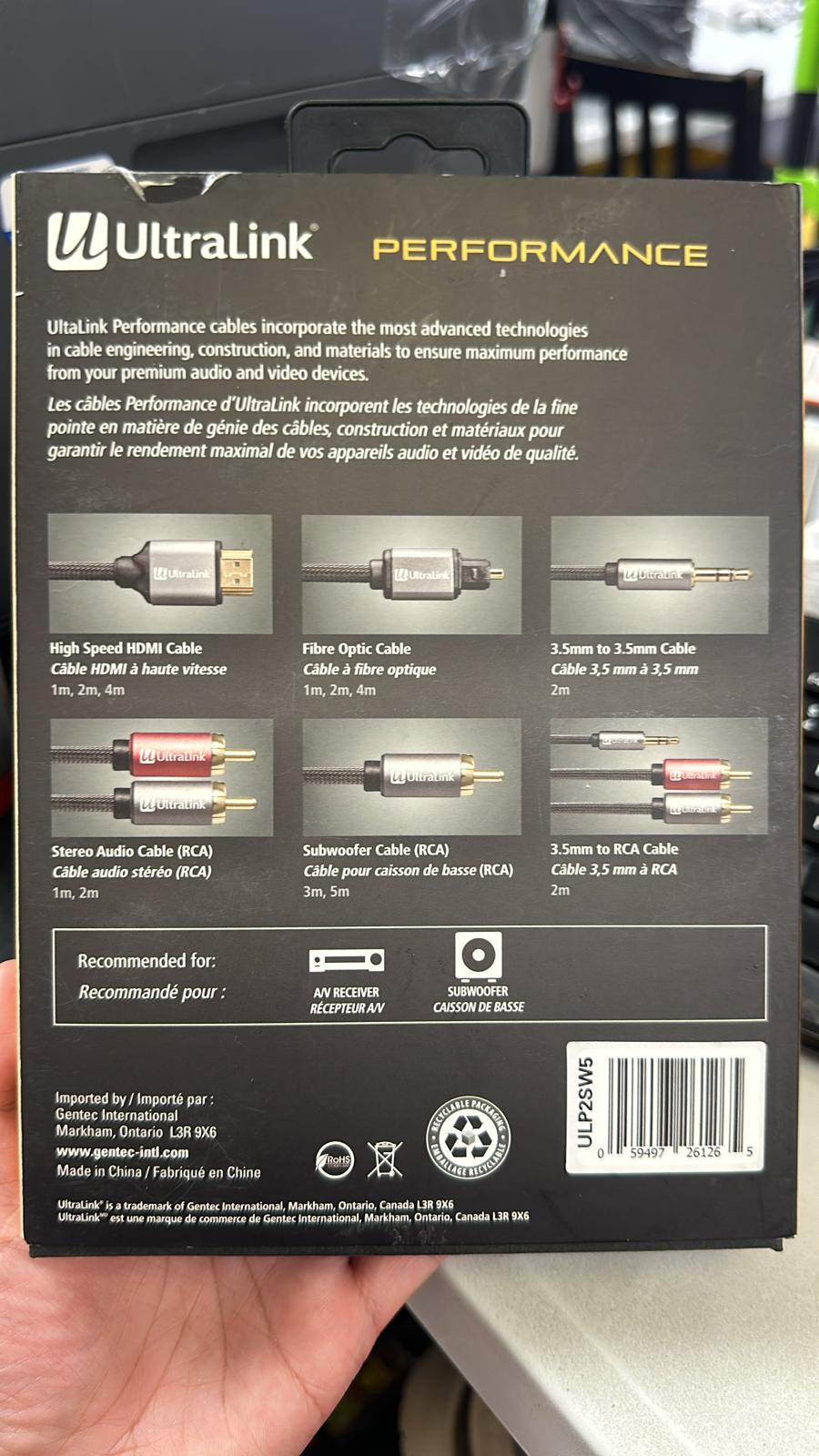 Ultralink 5 Meter Subwoofer Cable RCA to RCA