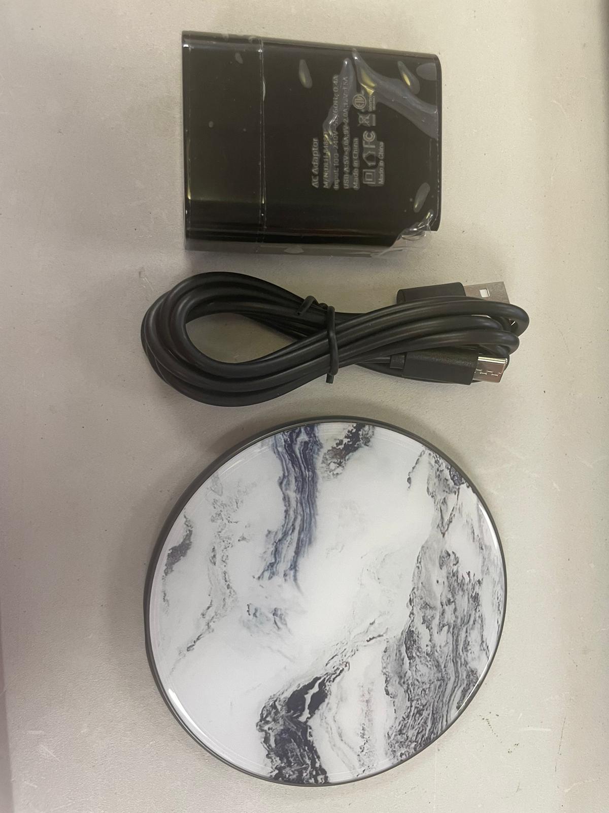 White Marble Stone Cute Charger Pad 10W Max Round Charging Stand with USB Cable Compatible with Most Cell Phone