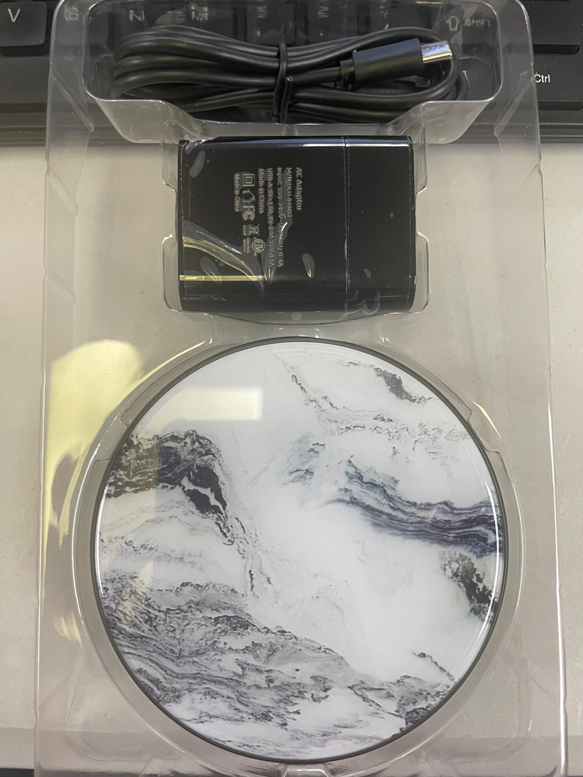 White Marble Stone Cute Charger Pad 10W Max Round Charging Stand with USB Cable Compatible with Most Cell Phone