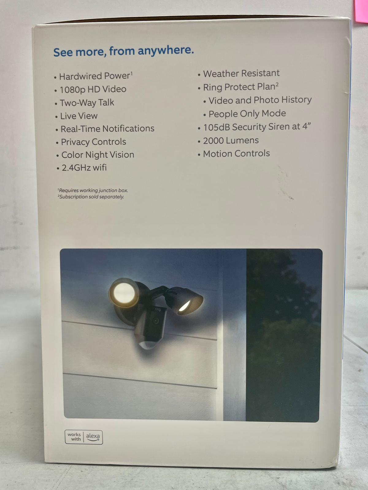 (Brand New Sealed) Ring Floodlight Cam Wired Plus with motion-activated 1080p HD video, Black