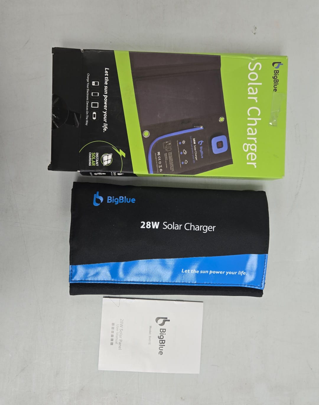 (New Open Box) BigBlue 5V 28W Solar Charger with Digital Ammeter Waterproof Foldable Dual USB Ports