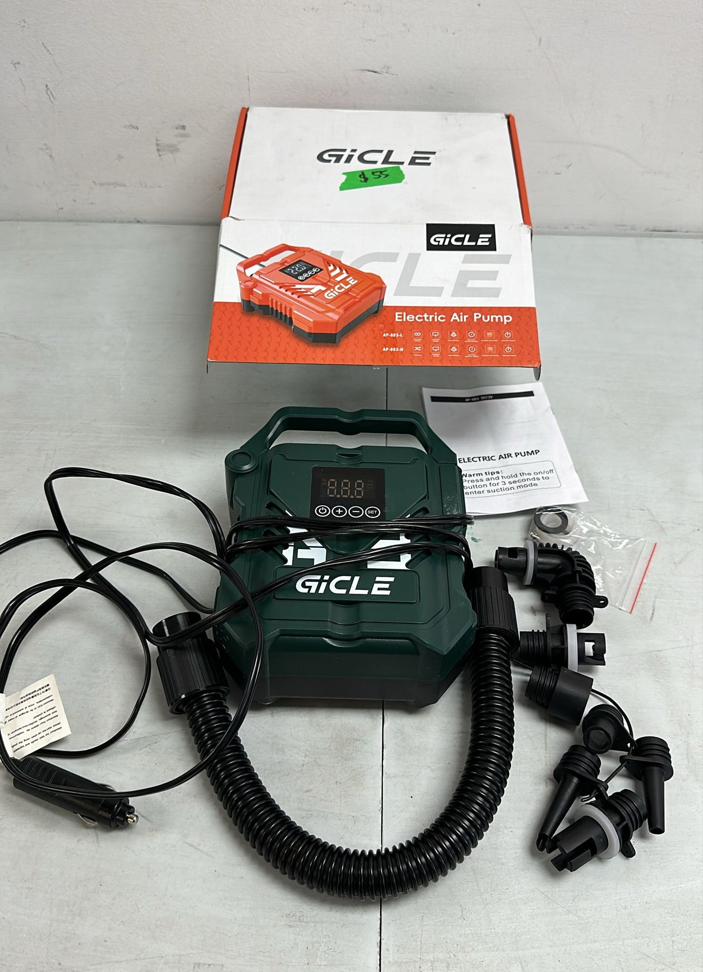(Open Box) GICLE Paddle Board Pump Electric Portable with Dual Stage Inflation, High Pressure Air Pump for Paddleboard/Inflatable Bed/Mattress with 12V DC Car Connector and Portable Boat Accessories