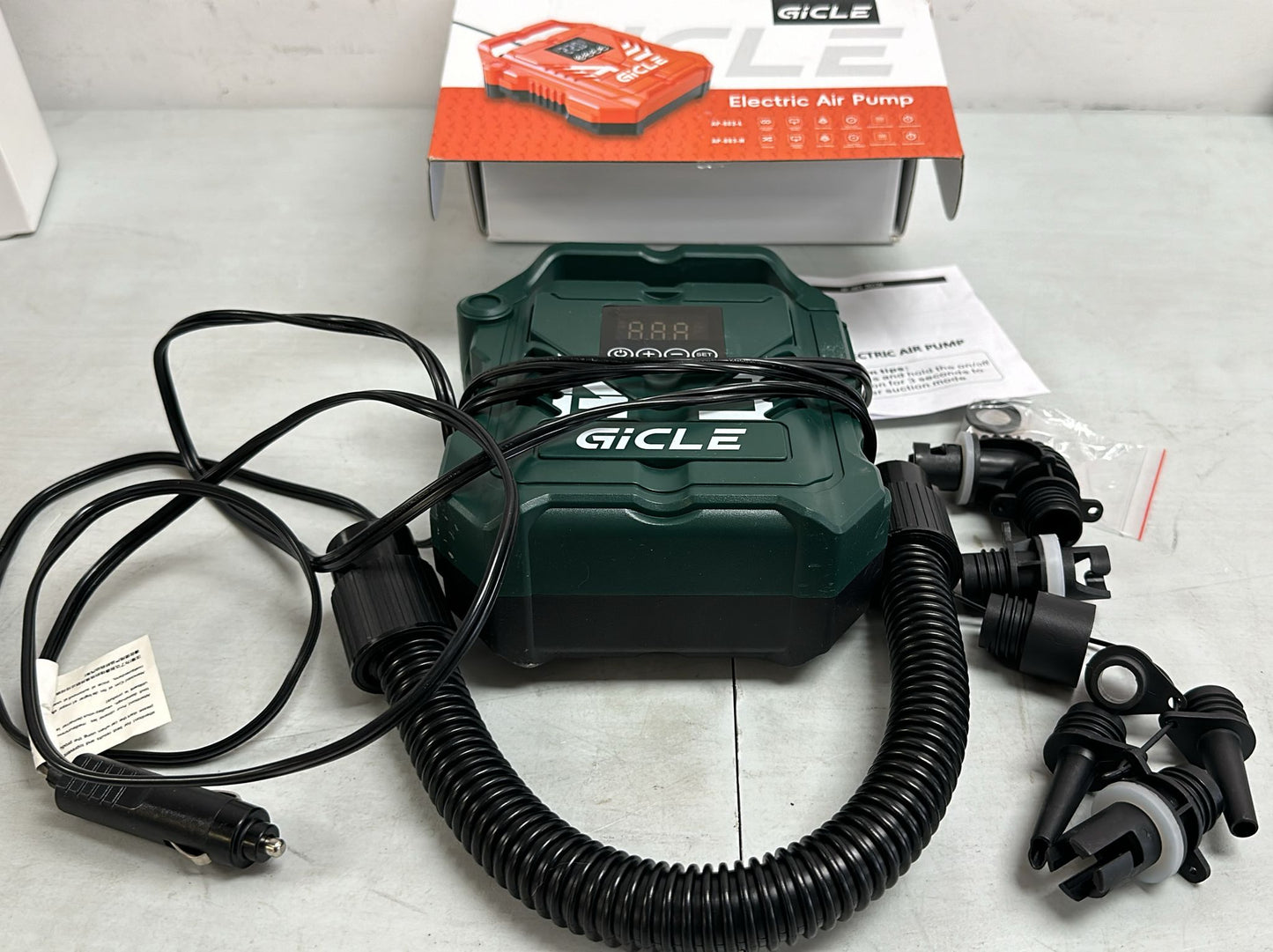 (Open Box) GICLE Paddle Board Pump Electric Portable with Dual Stage Inflation, High Pressure Air Pump for Paddleboard/Inflatable Bed/Mattress with 12V DC Car Connector and Portable Boat Accessories