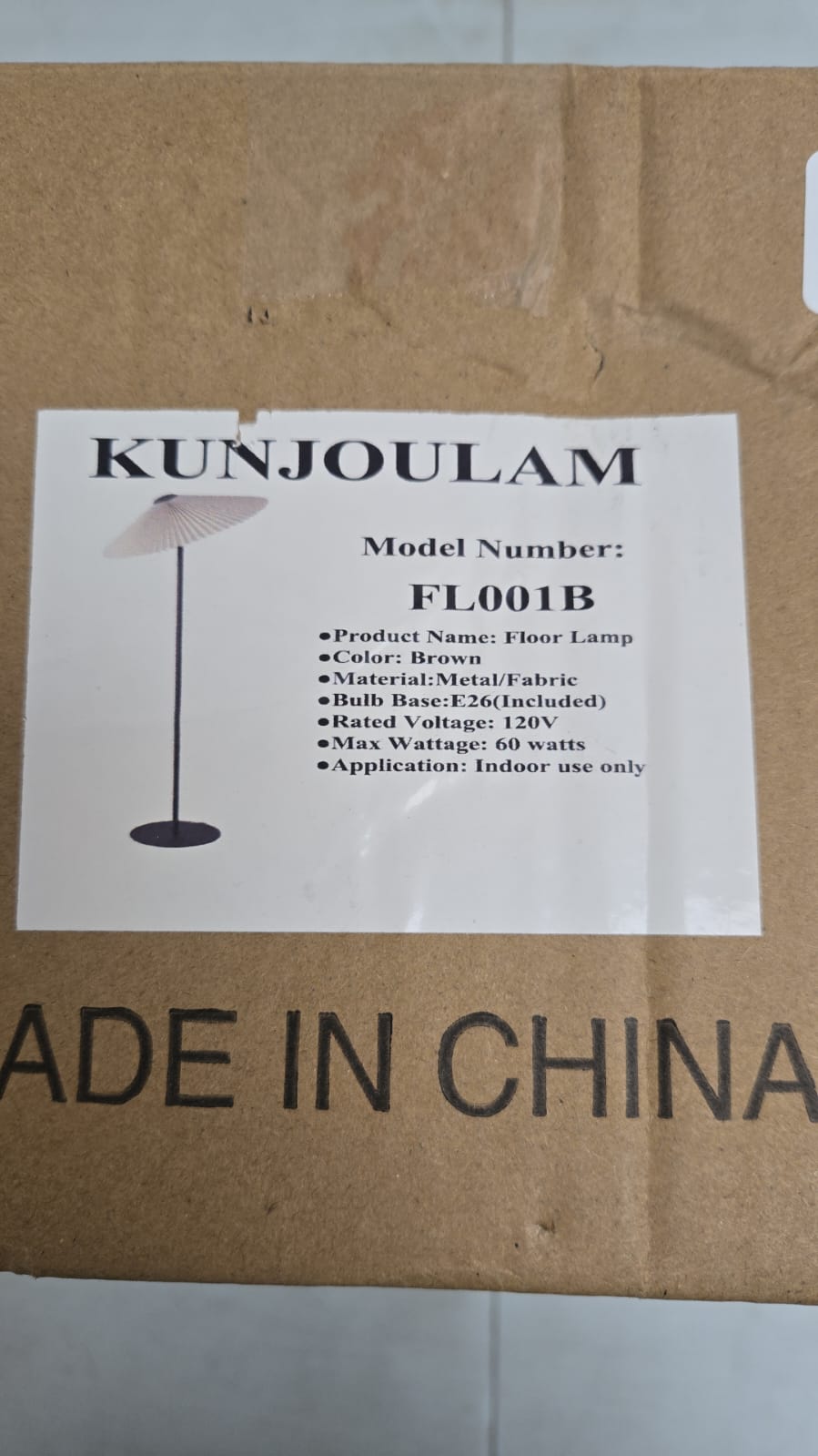 (New Open Box) KUNJOULAM Floor Lamp,Brown Pole Floor Lamps for Living Room, Simple Design Tall Lamp