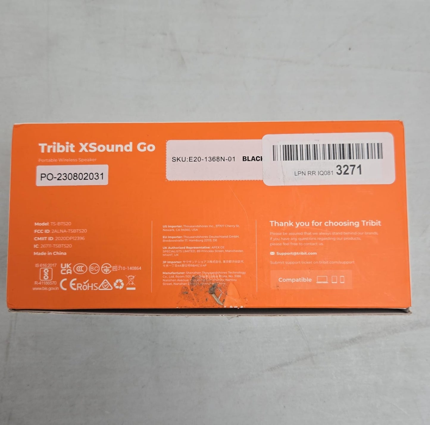 (New Open Box) Tribit XSound Go Portable Bluetooth Speaker IPX7 Waterproof