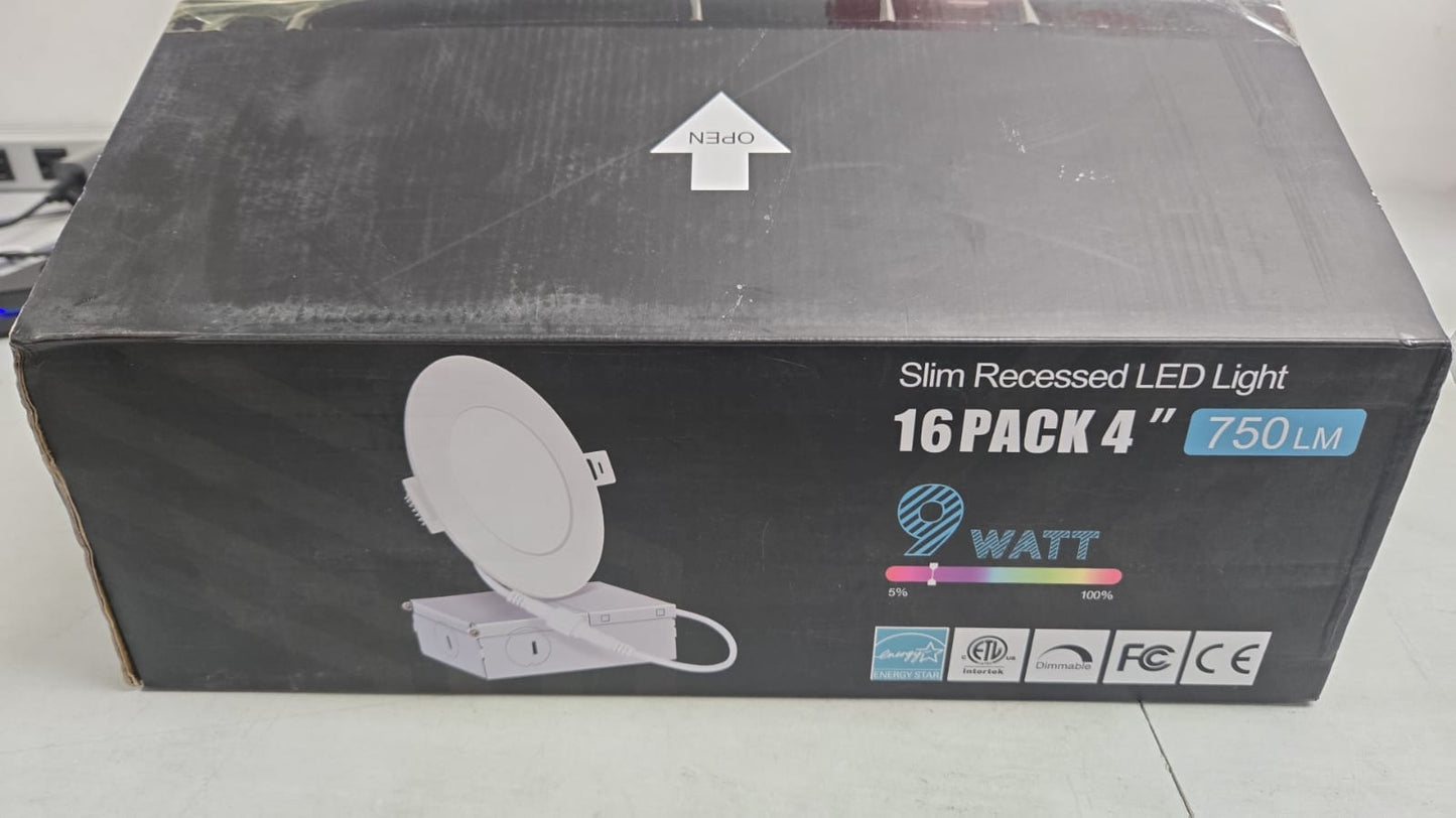 (New Open Box) Slim Recessed LED Light 16 Pack 4" 750LM 9 watt 4000K