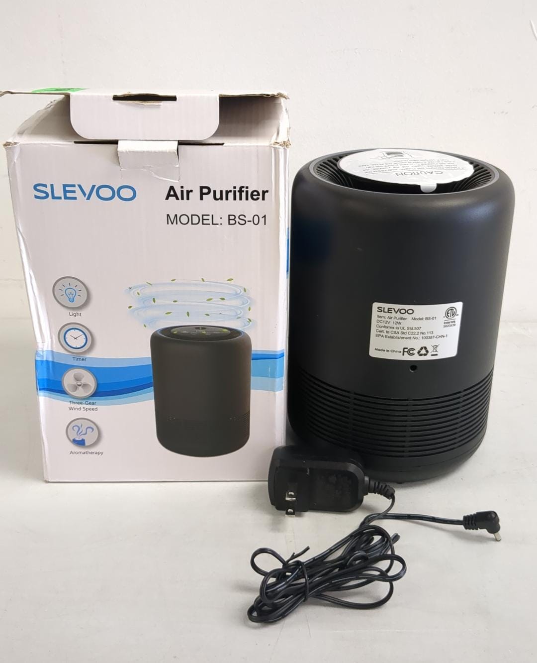 (Open box) Sleevo Air Purifiers for Bedroom Pets Smokers in Home, H13 True HEPA Filter Air Cleaner with Fragrance Sponge, Night Light, Timer, Effectively Clean 99.97% Smoke, Dust, Pollen, Pet Dander, Odors, BS-01 Black