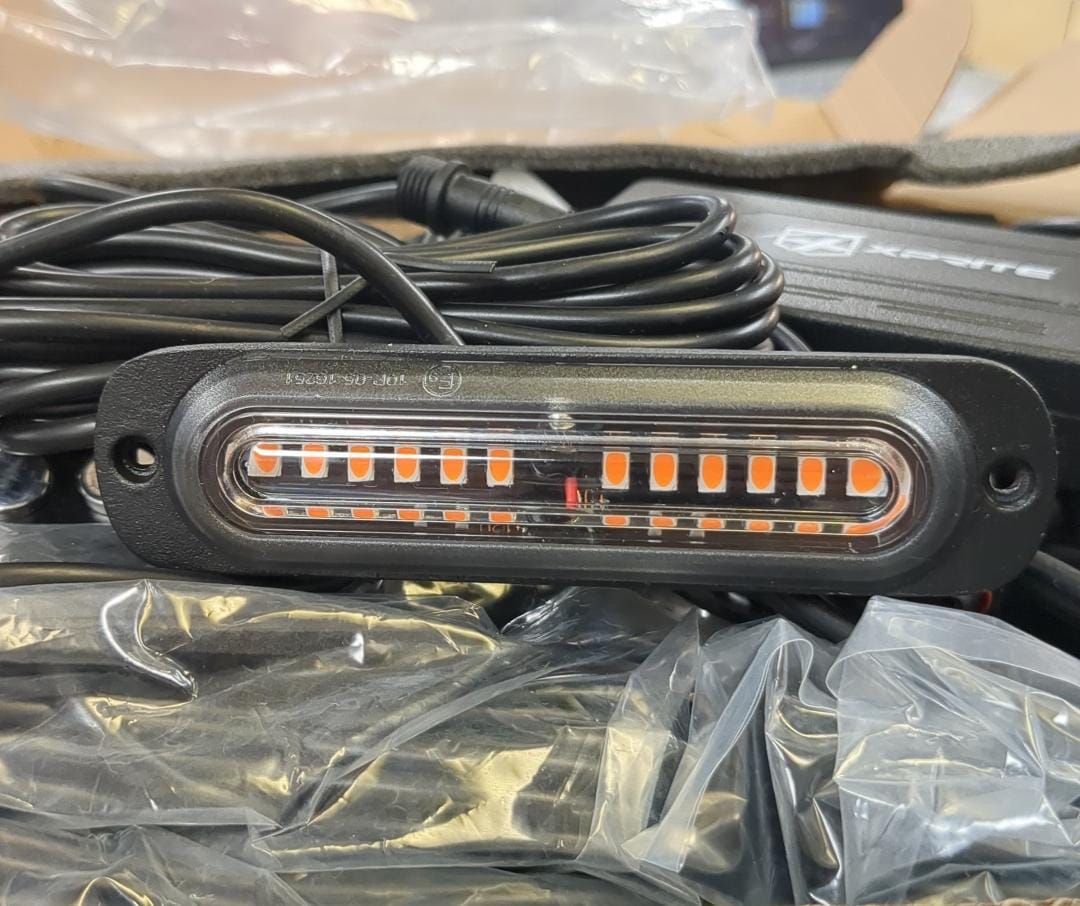 Xprite Amber 12 LED Surface Mount Strobe Lights Kit, Grill Grille Side Marker Light Flashing Emergency Warning Light Assemblies w/Control Box for Trucks Vehicles ATV RV Cars Van 8PCS