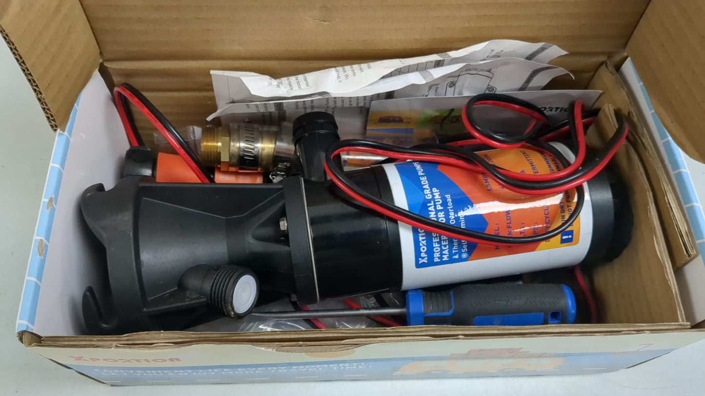 XPORTION 12V RV Macerator Pump, Portable RV Sewage Macerator Pump 45LPM,RV Sewer Pump for RV Waste Water Dumping, Macerator Pump for RV with All Fittings