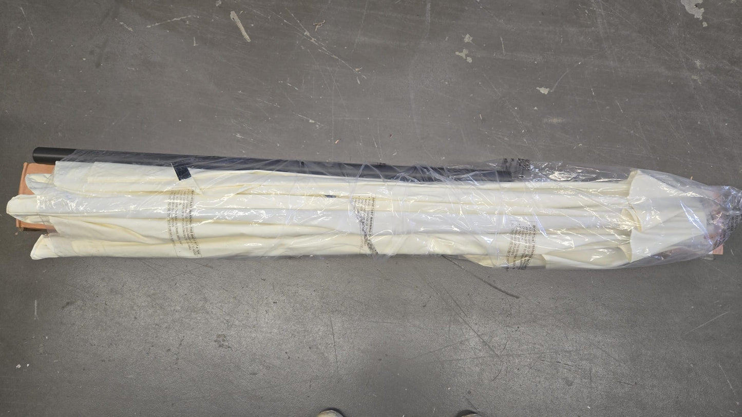 (New Open Box) FLAME&SHADE 9 ft Half Round Solar Powered Outdoor Market Patio Table Umbrella, Ivory