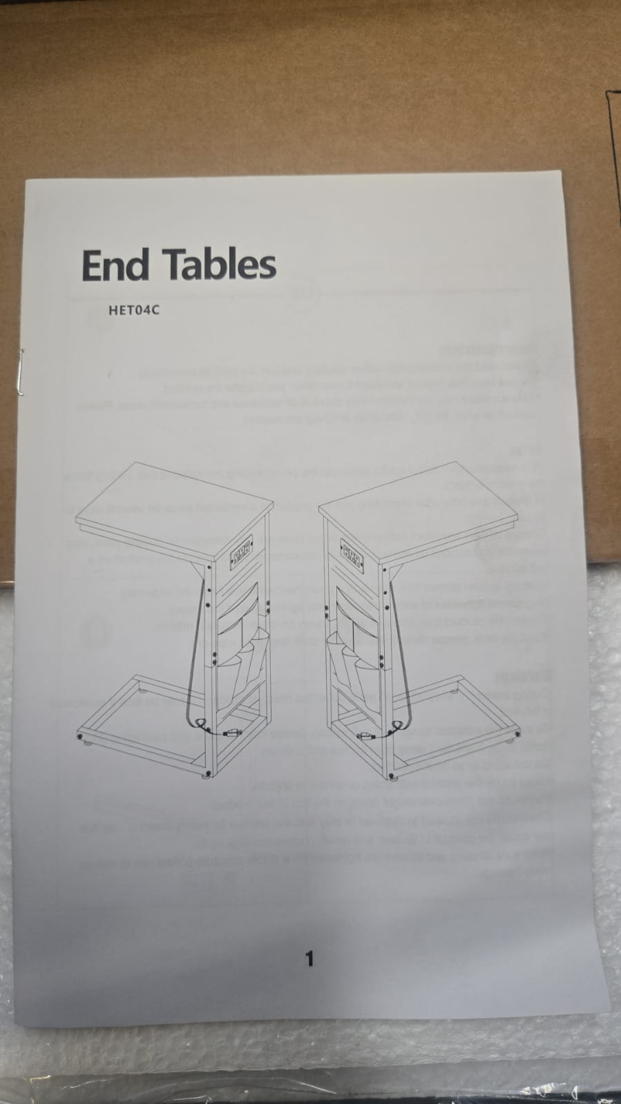 (New Open Box) 2pcs C-Shaped End Table, Sofa Small Side Table with Charging Station, (DS0020)