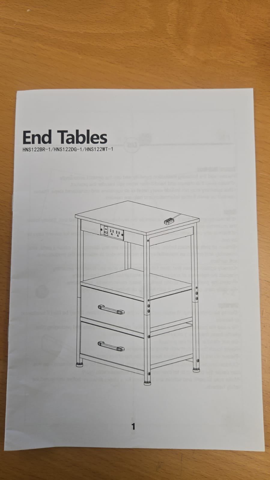 (New Open Box) 1 pc Night Stand, LED Nightstand With Charging Station, End Side Tables With USB C Port (DS0029)