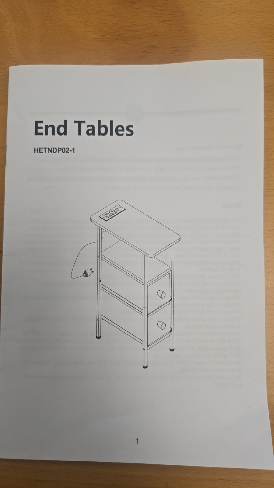 (New Open Box) Narrow End Table Living Room with Charging Station, Side Table with fabric drawer (DS0037)