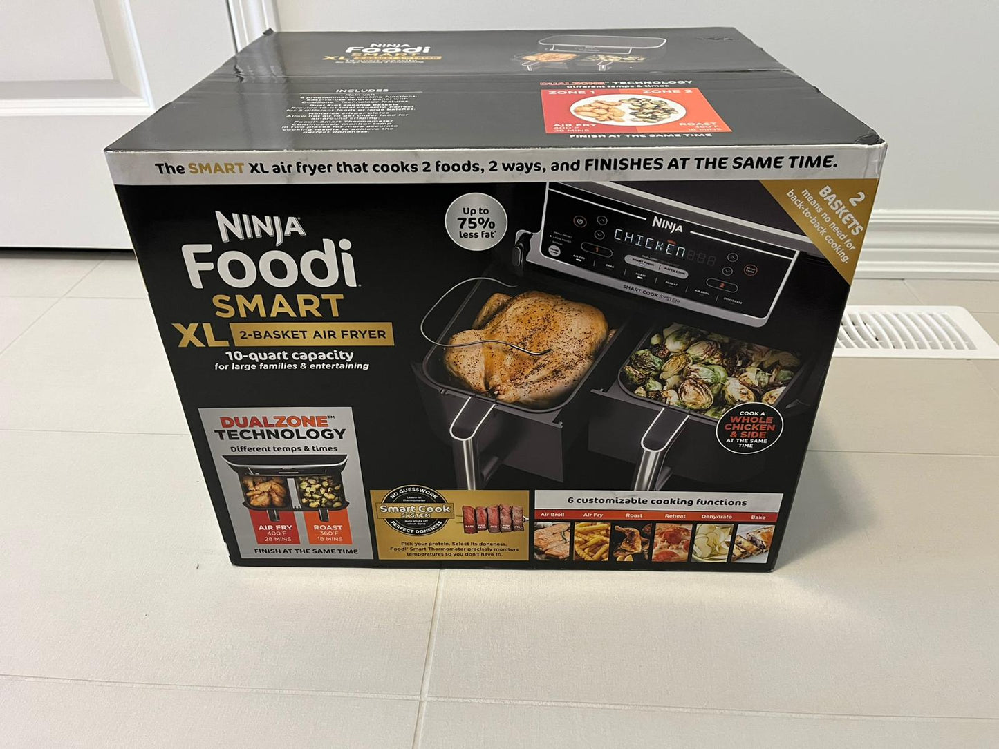(Brand New) Ninja Foodi 10 QT 6-in-1 DualZone Smart XL Air Fryer, 2 Independent 5QT Baskets, Smart Cook Thermometer, Match Cook, Smart Finish, Air Fry, Roast, Bake, Dehydrate, Reheat