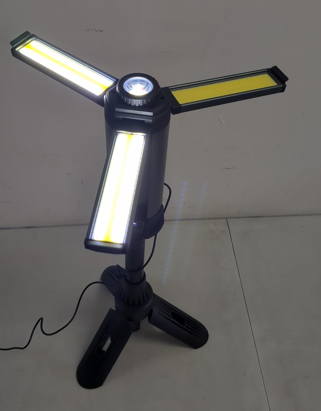 (Open Box) Work Light, Three Sides Foldable LED with Tripod USB Charging Camping Lamp 3 Light Source Color Adjustable 4 Level Power Display for Outdoor Shooting