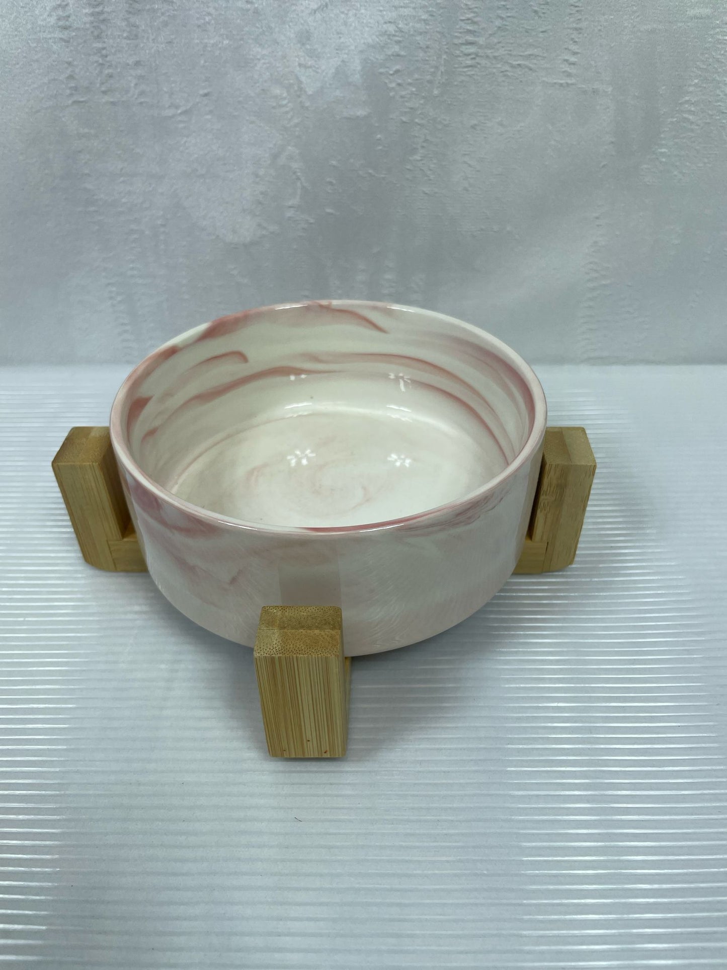 (Brand New) Ceramic Round Dog Cat Bowl with Wood Stand, Ceramic Food Water Elevated Dish for Pet
