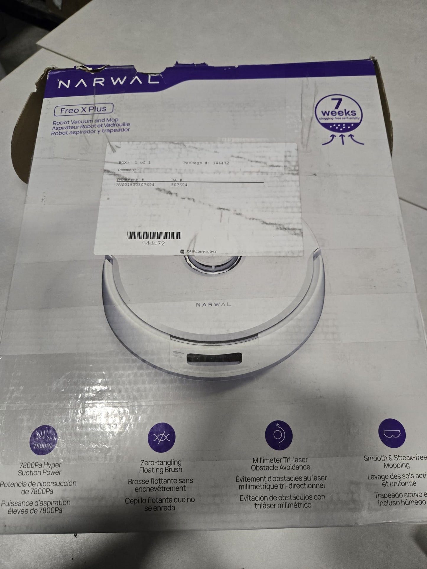 (Excellent) NARWAL Freo X Plus Robot Vacuum and Mop, Zero Tangles Brush, 7800Pa Suction