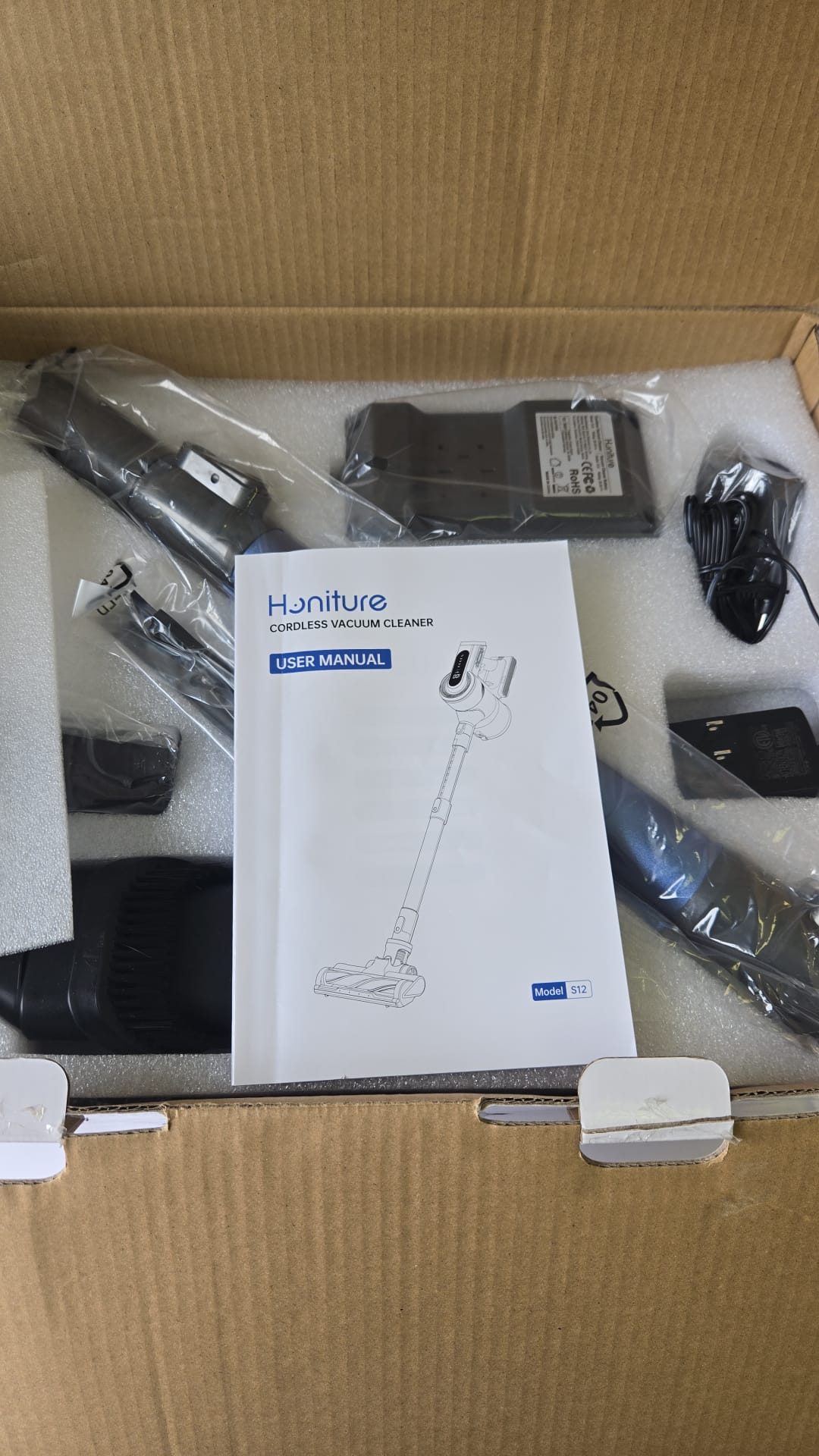 (New Open Box) HONITURE Cordless Vacuum Cleaner, 450W 38Kpa Powerful Stick Vacuum with Detachable Battery, S12