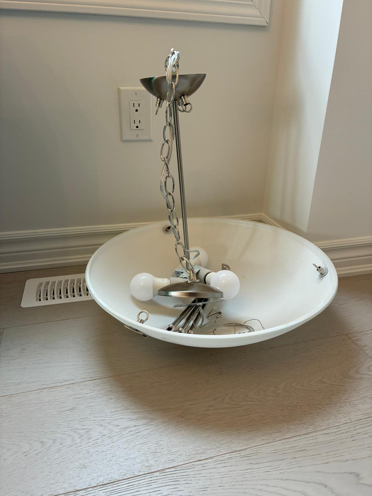 (New No Box) 1-Light Chrome Hanging Pendant Light – Glass Shade