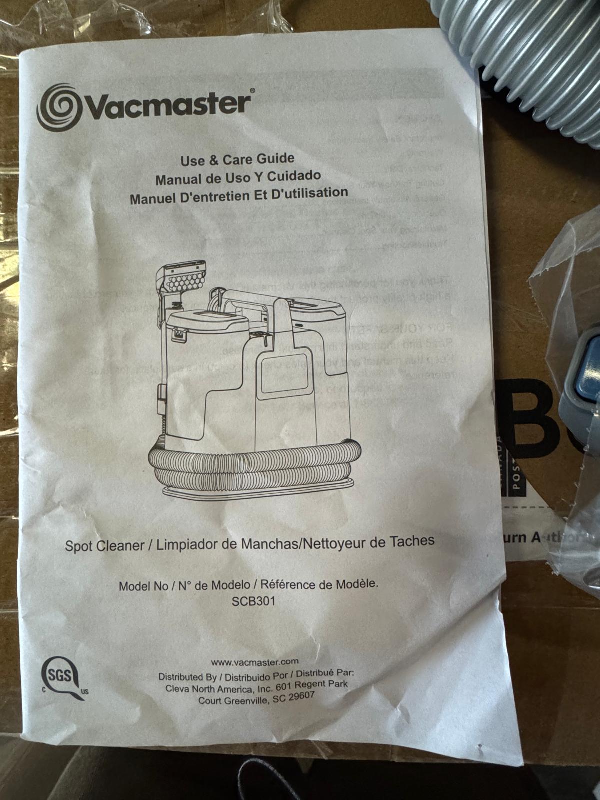 (New Open Box) Vacmaster SCB301 400 Series Upholstery Spot Machine, 15Kpa Power Suction with Versatile Tools for Pets, Area Rugs and Couches, Portable Carpet Cleaner, Blue