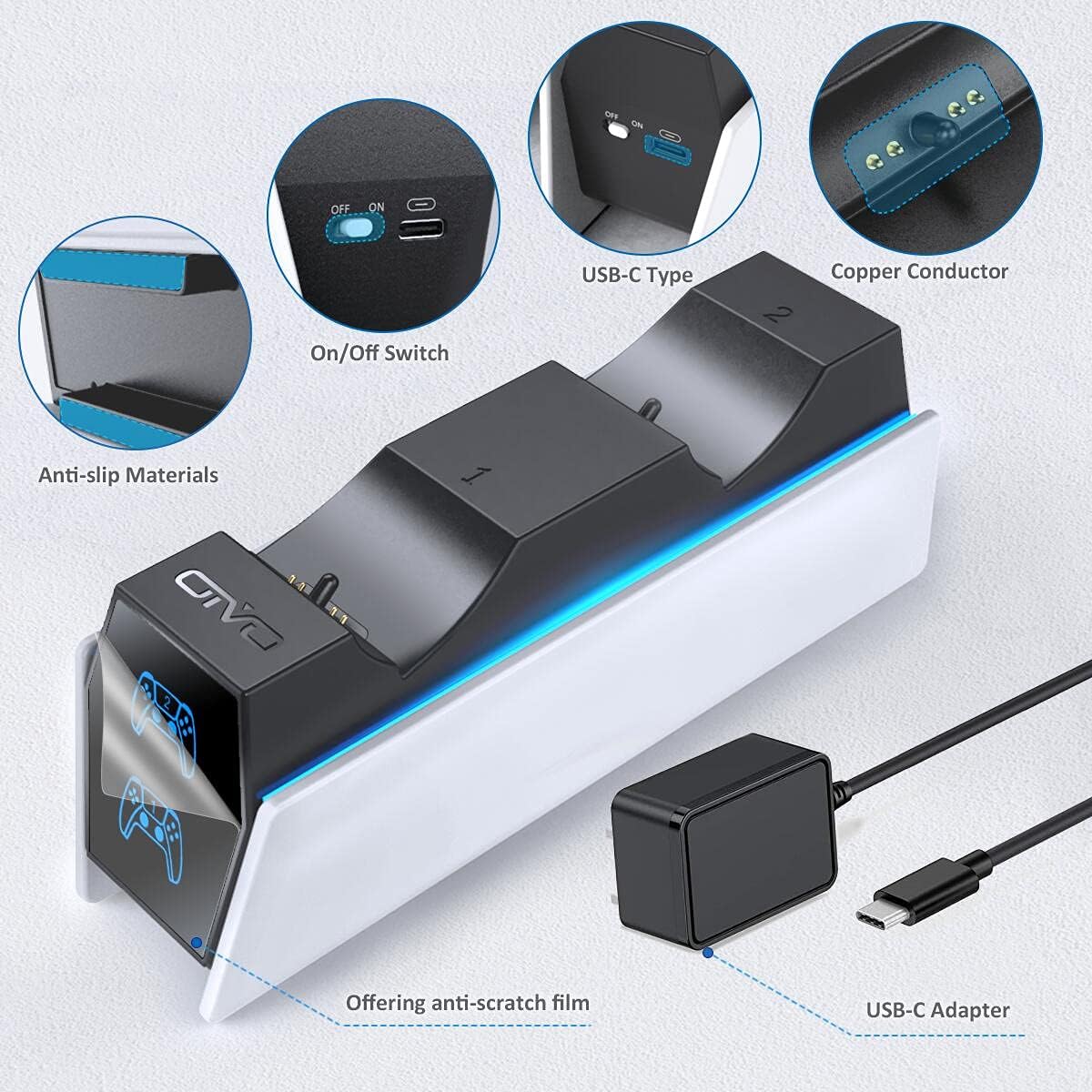 Open Box PS5 Controller Charger, Bejoy PS5 Charging Station for Dualsense Controller, PS5 Controller Charger Station with Fast Charging AC Adapter, PS5 Charger for Playstation 5 Dual Controller