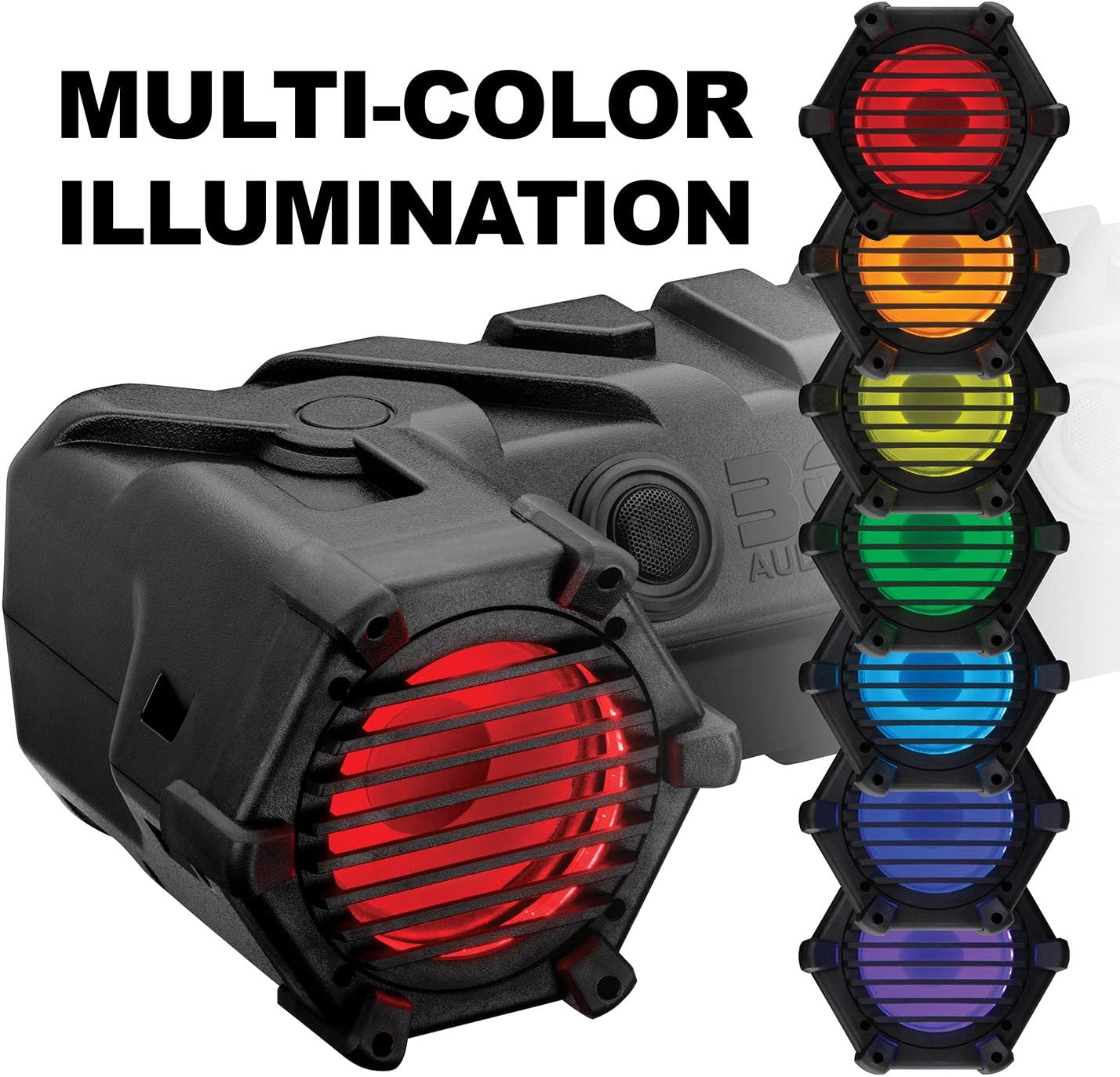 Refurbished (Good) BOSS Audio Systems ATV30BRGB ATV UTV Weatherproof Sound System - 6.5 Inch Speakers, 1 Inch Tweeters, Full Range, Built-in Amplifier, Bluetooth, Multi-Color Illumination, Hook Up To Stereo