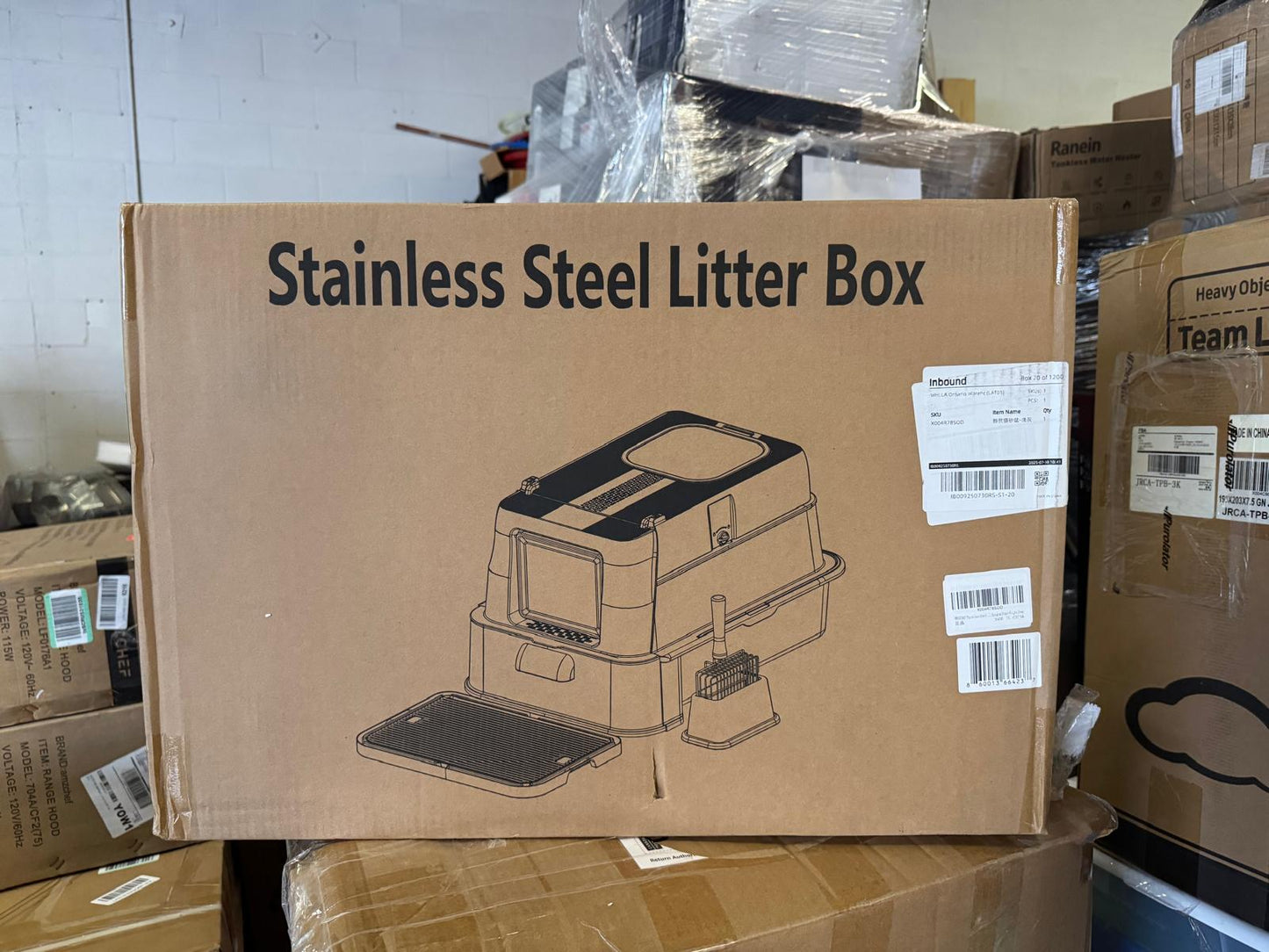 (New Open Box) Enclosed Stainless Steel Cat Litter Box with Lid,XL Large Metal Cat Box with Drawer for Big Cats,Top Exit Kitty Litter Box Includes Scoop, Filter Pedal,Odor Control, Easy Cleaning