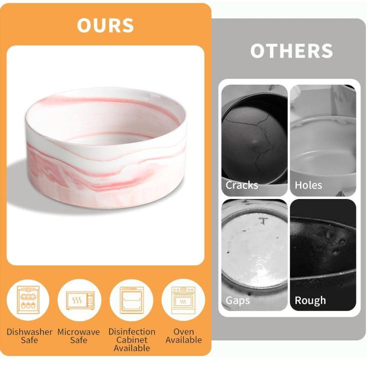 (Brand New) Ceramic Round Dog Cat Bowl with Wood Stand, Ceramic Food Water Elevated Dish for Pet