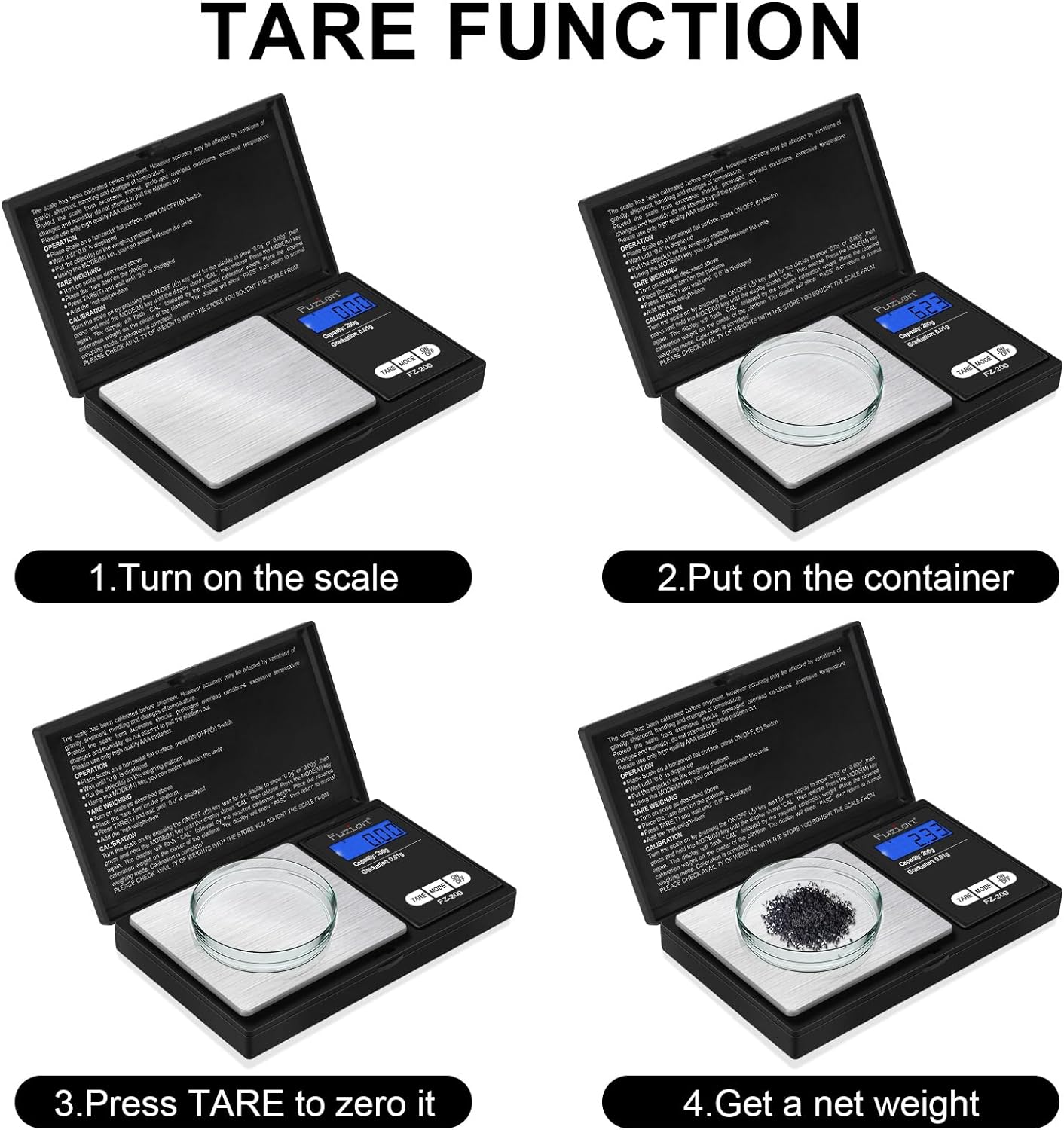 Fuzion Digital Pocket Scale, 200g/0.01g Mini Scale Gram and Ounce, Portable Travel Food Scale, Jewelry Scale with Back-Lit LCD, Stainless Steel, Tare